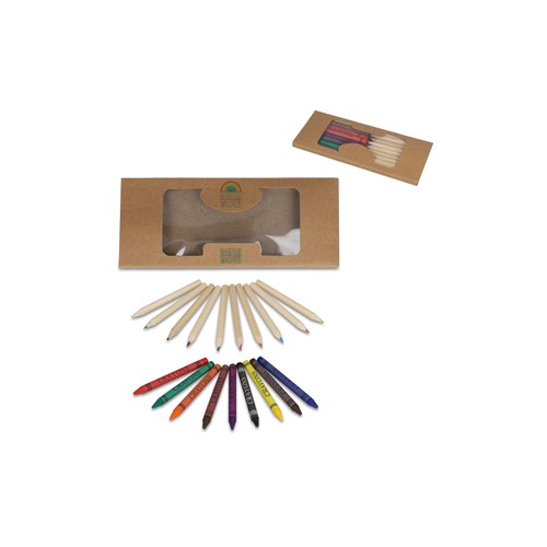 Crayons de couleur et crayons gras personnalisés dans une boîte kraft