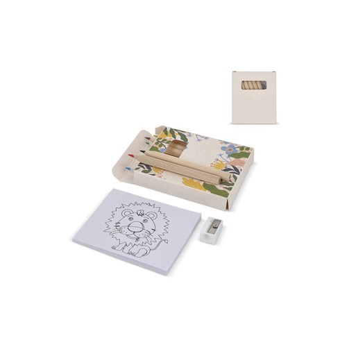 Set de coloriage personnalisé de 8 pièces dans une boîte en brique de lait recyclé.