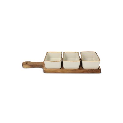 InSideOut Planche de service en bois avec 3 bols en céramique