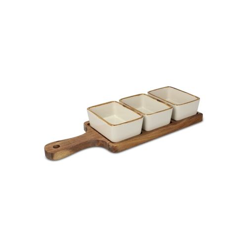 InSideOut Planche de service en bois avec 3 bols en céramique