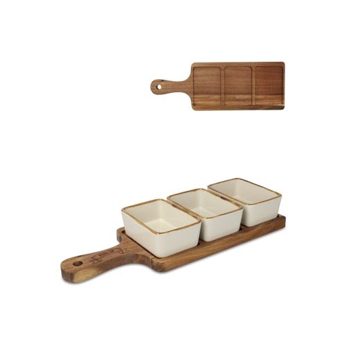 InSideOut Planche de service en bois avec 3 bols en céramique