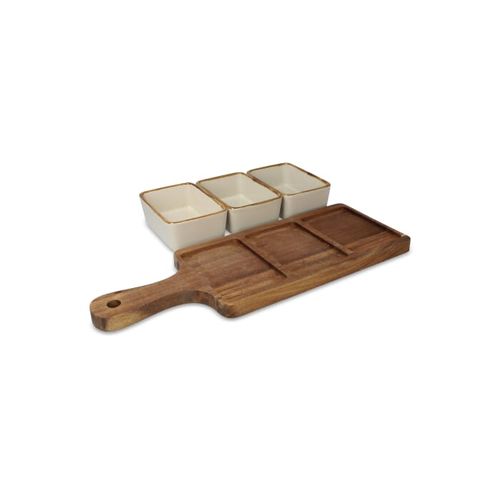 InSideOut Planche de service en bois avec 3 bols en céramique - 4