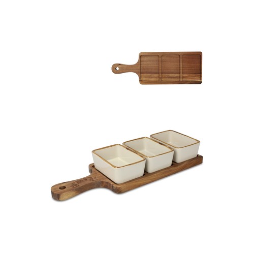 InSideOut Planche de service en bois personnalisé avec 3 bols en céramique