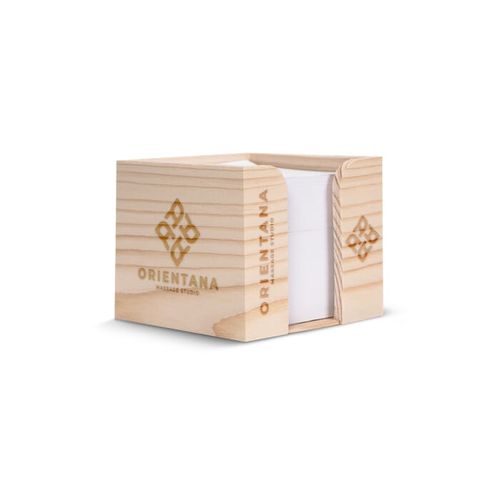 Bloc de papier 10x10x8.5cm dans une boîte cubique en bois