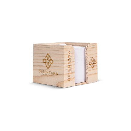 Bloc de papier 10x10x8.5cm FSC personnalisé dans une boîte cubique en bois