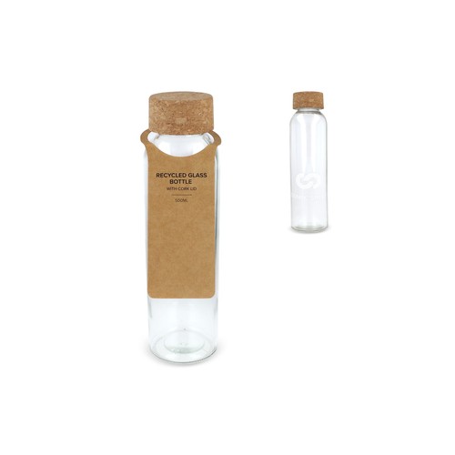 BOTELLA DE VIDRIO RECICLADO CON TAPÓN DE CORCHO 500ML