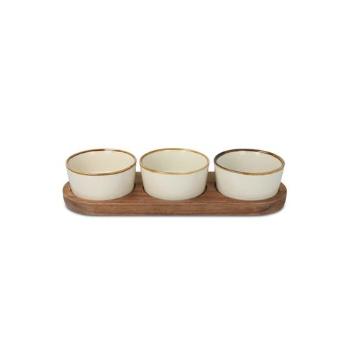 InSideOut Support en bois avec 3 bols ronds en céramique - 2