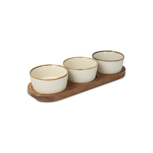 InSideOut Support en bois avec 3 bols ronds en céramique - 4