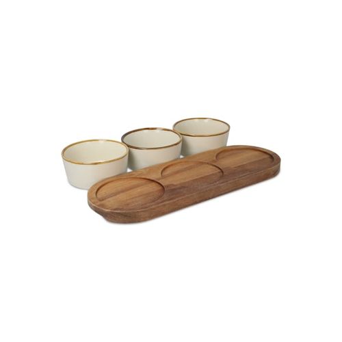 InSideOut Support en bois avec 3 bols ronds en céramique - 3