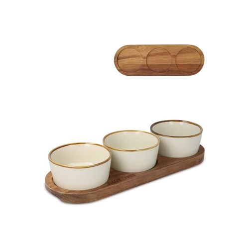 InSideOut Support en bois avec 3 bols ronds en céramique