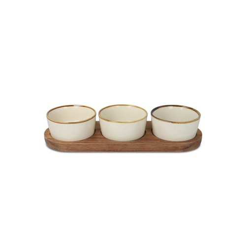 InSideOut Support en bois avec 3 bols ronds en céramique - 2