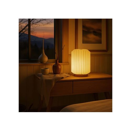 Lampe LED en papier pliable Coollux Aurore sur socle en bois, 22cm - 4