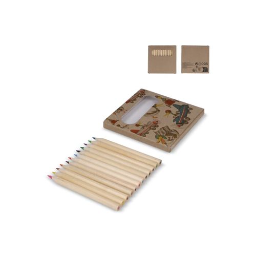 12 crayons de couleur dans une boîte kraft