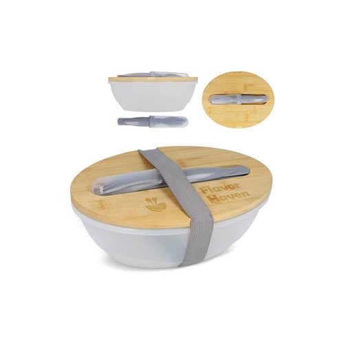 Lunchbox R-PP & bambou personnalisé avec couverts - 1L