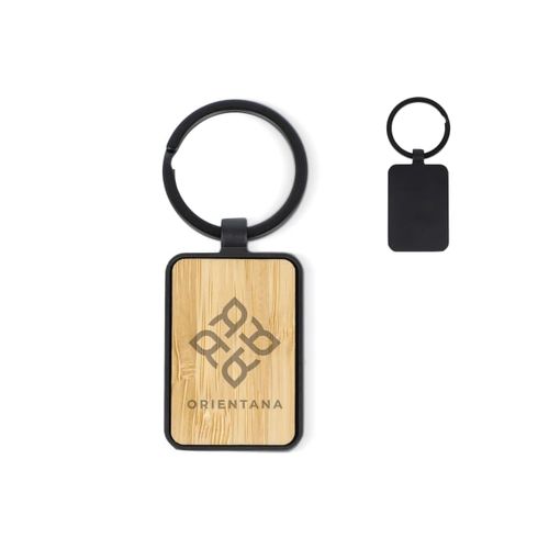 Porte-clés en bambou et métal rectangulaire - 1