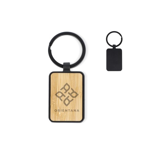 Porte-clés en bambou et métal rectangulaire - 1