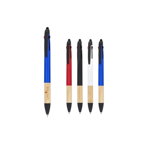 Stylo 3 couleurs personnalisé avec grip en bambou