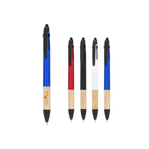 Stylo 3 couleurs avec grip en bambou - 1
