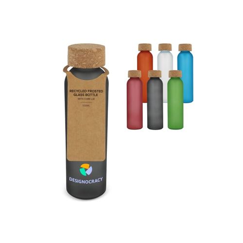Bouteille en verre recyclé dépoli avec bouchon en liège 500ml, Toppoint, SquareNuts - Mataro Advice srl