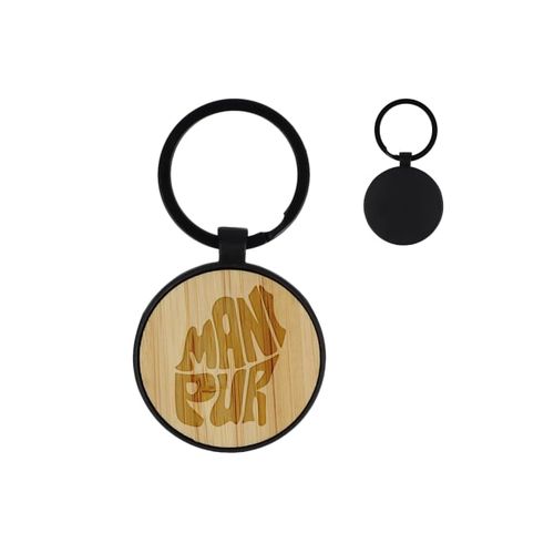 Porte-clés en bambou et métal rond - 1