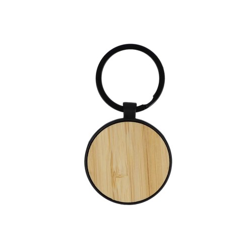 Porte-clés en bambou et métal rond - 2