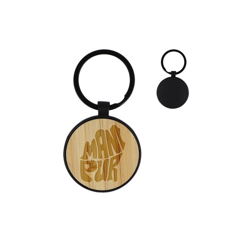 Porte-clés en bambou et métal rond personnalisé