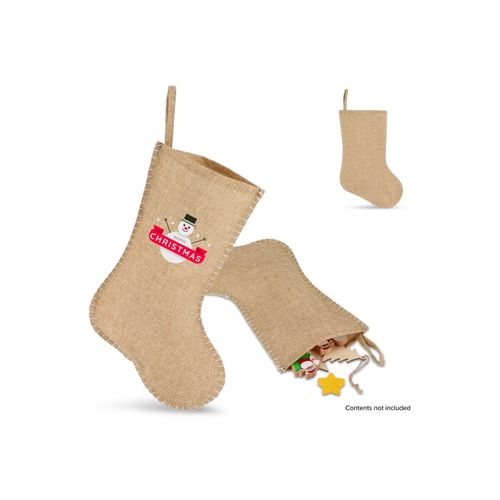 Bas de Noël en jute avec coutures décoratives 40 cm