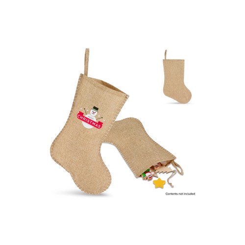 Bas de Noël en jute avec coutures décoratives 40 cm - 1