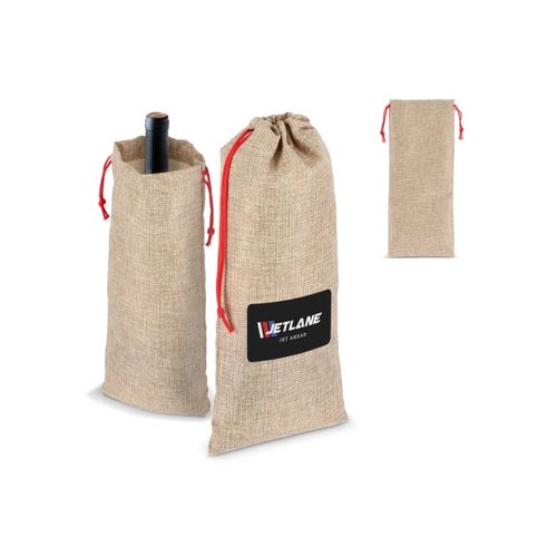 Pochette à vin en jute 14 x 34 cm