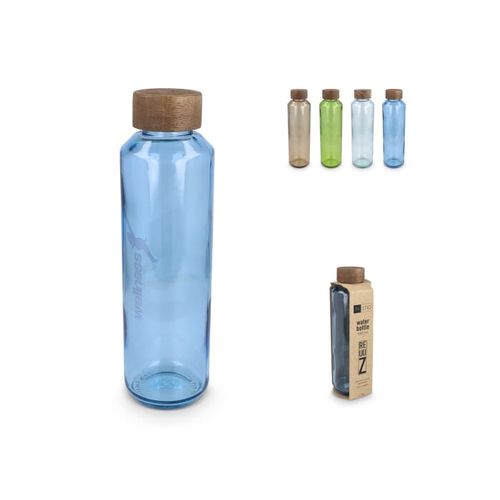Bouteille d'eau en verre recyclé InSideOut ReuuZ avec bouchon en bois 650 ml - 1