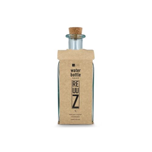Bouteille en verre recyclé InSideOut Square ReuuZ avec bouchon en liège 1 L