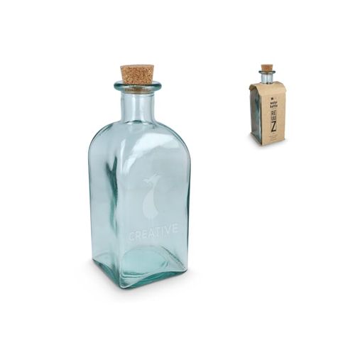 Bouteille en verre recyclé InSideOut Square ReuuZ avec bouchon en liège 1 L