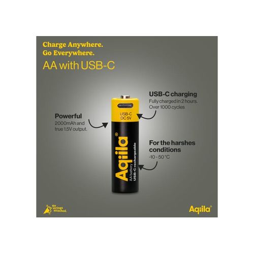 Lot de 4 piles rechargeables AA Aqiila USB-C 2000 mAh - 5