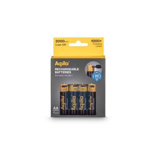 Lot de 4 piles rechargeables AA Aqiila USB-C 2000 mAh - 6