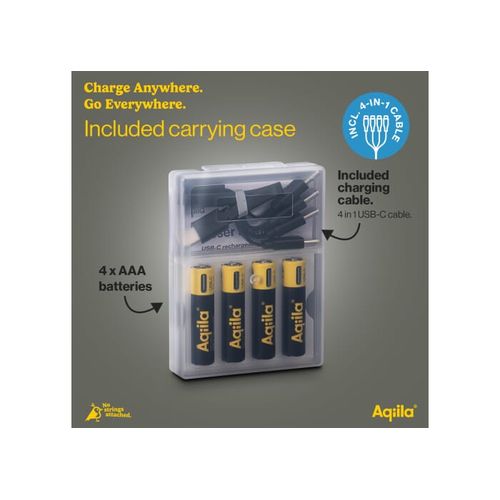Piles rechargeables Aqiila AAA USB-C 600 mAh, lot de 4 - 6