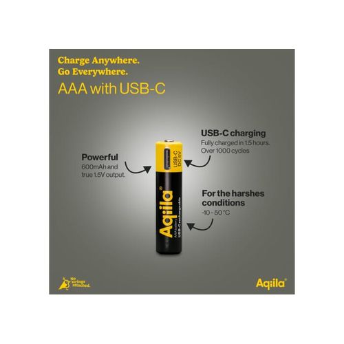 Piles rechargeables Aqiila AAA USB-C 600 mAh, lot de 4 - 3