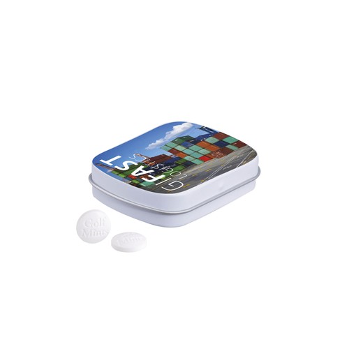 Scharnierblikje golf mints, objet publicitaire personnalisé avec votre logo.