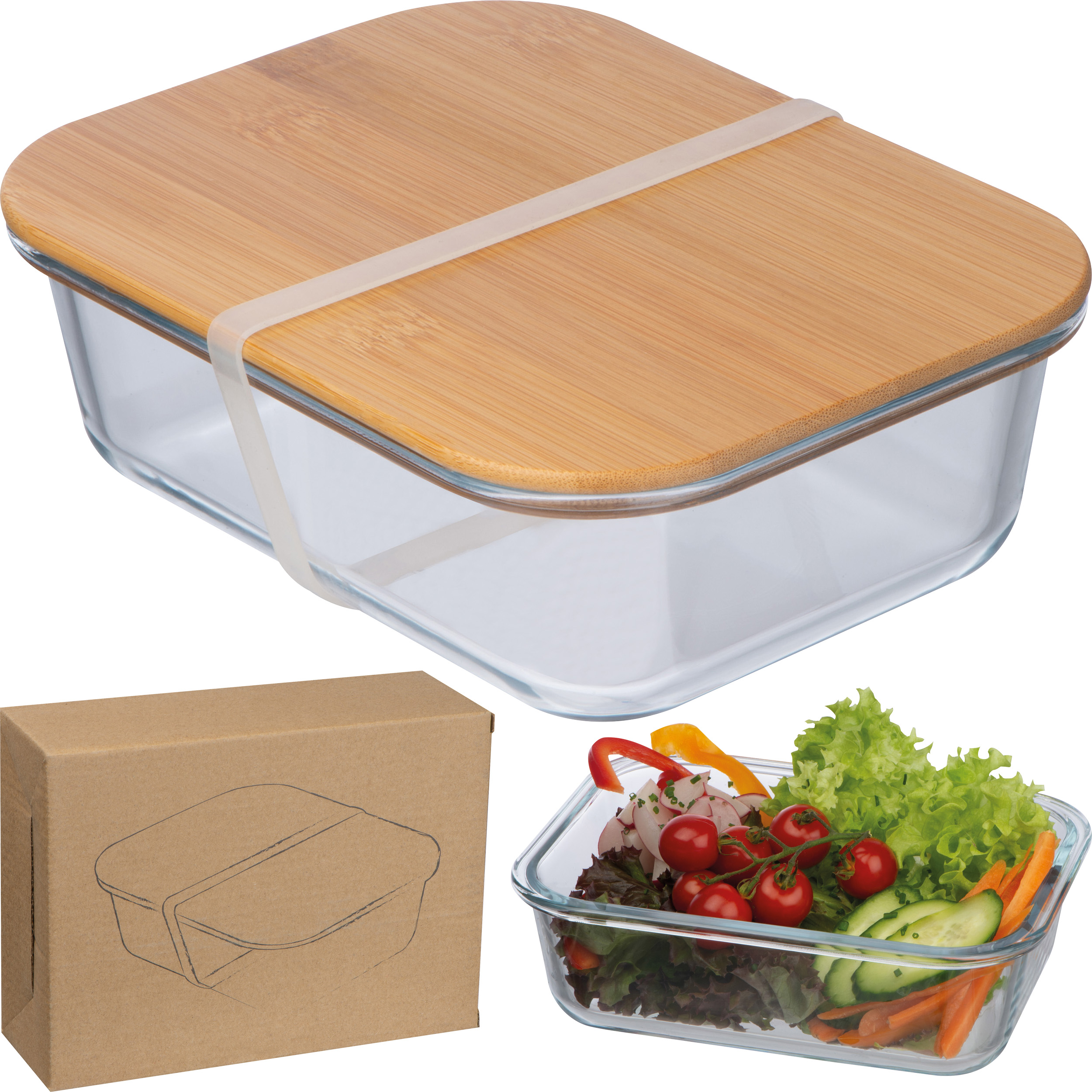 Lunchbox en verre avec couvercle en bambou KYLE - 1