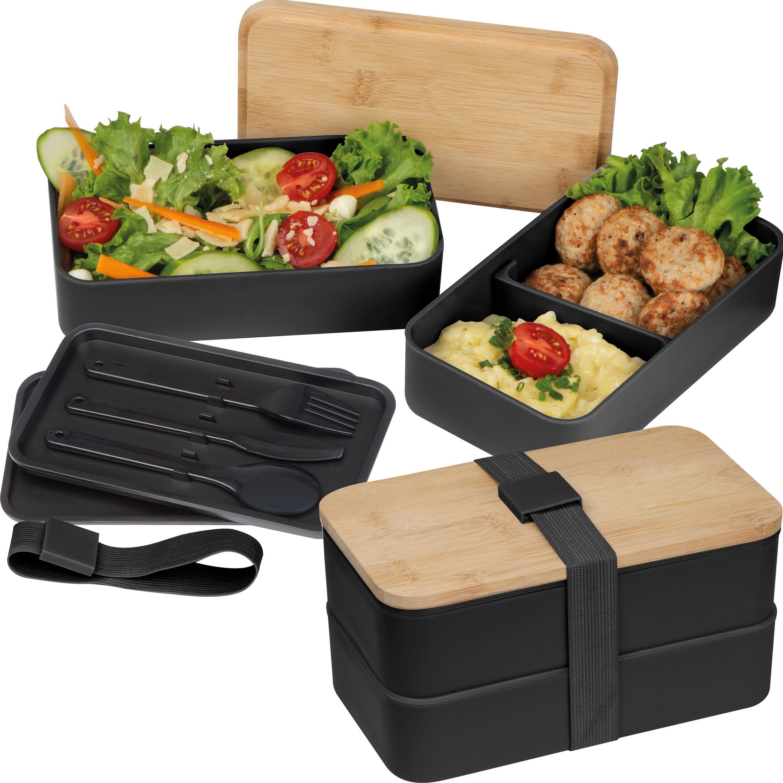 Boîte à lunch à 2 niveaux en PP et bambou - 1