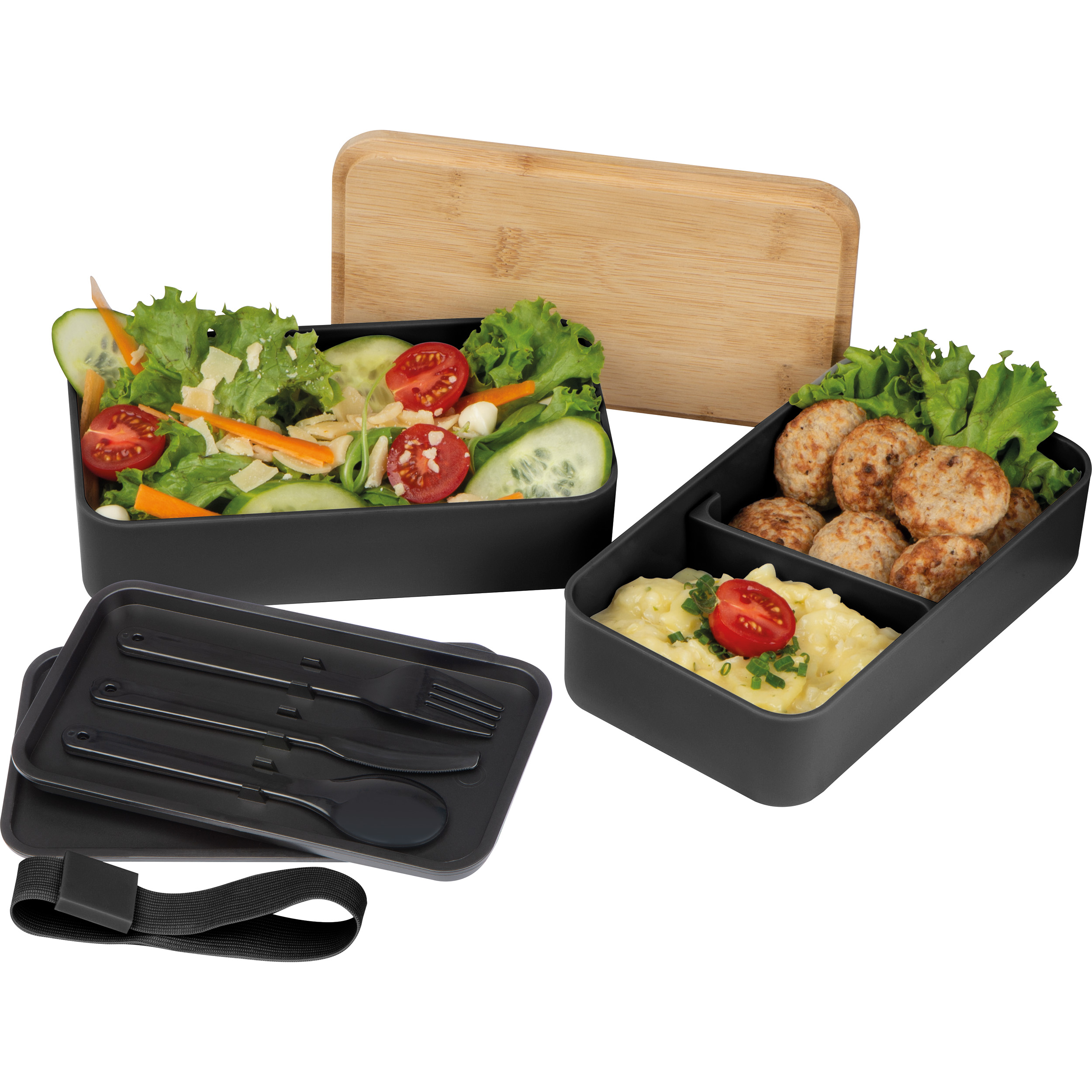 Boîte à lunch à 2 niveaux en PP et bambou - 2