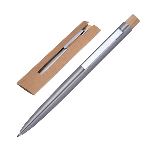 Recycled stainless steel ballpen with bamboo pusher SAVANNAH