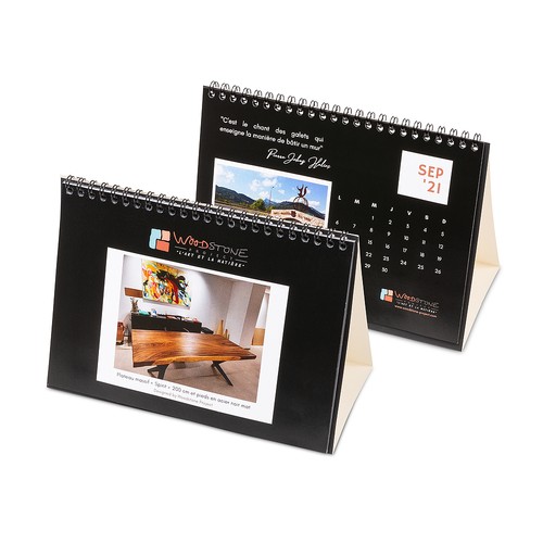Desk Calendar with Wiro Binding on Foldable Carton Stand – Custom Printed Monthly Calendar