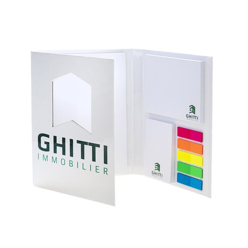 Premium Desk Adhesive Note Set in Hard Cover with Custom Cut-Out Flap