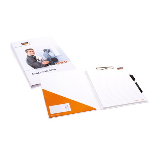 A4 Notepad in Hard Cover with Pen Holder, Clip, and Pocket