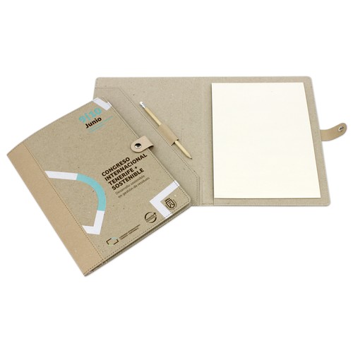 Conférencier en carton et cuir recyclé avec bloc 20 pages 33,5x26cm (fermé)