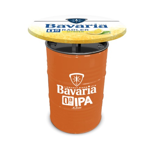 MESA BARRIL COLOR RAL CON SOBRE DE MESA FULL COLOUR