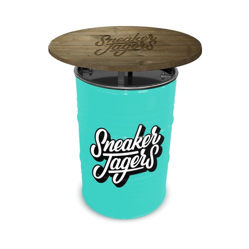 MESA BARRIL COLOR RAL CON SOBRE DE MESA DE MADERA DE GRANERO