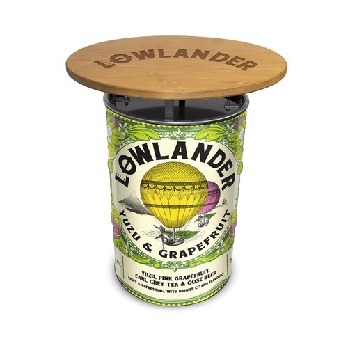 MESA BARRIL FULL COLOUR CON SOBRE DE MESA DE MADERA DE PINO