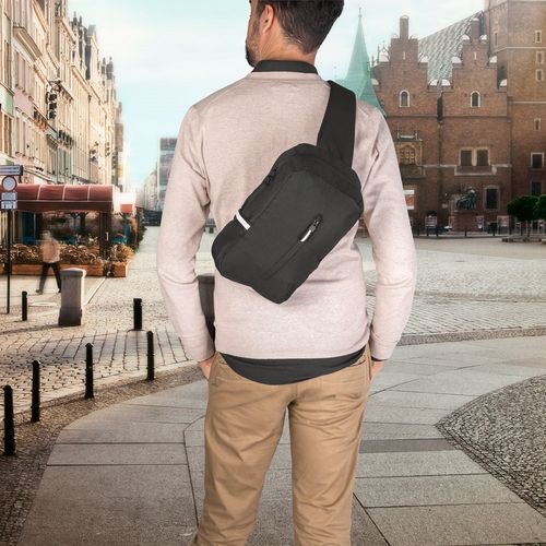 black DELFOS. Mochila de una sola correa de 300D poliéster reciclado y 600D poliéster reciclado, con forro de poliéster reciclado 210D