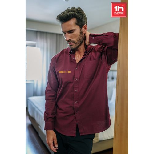 burdeos THC TOKYO. Camisa oxford para hombre